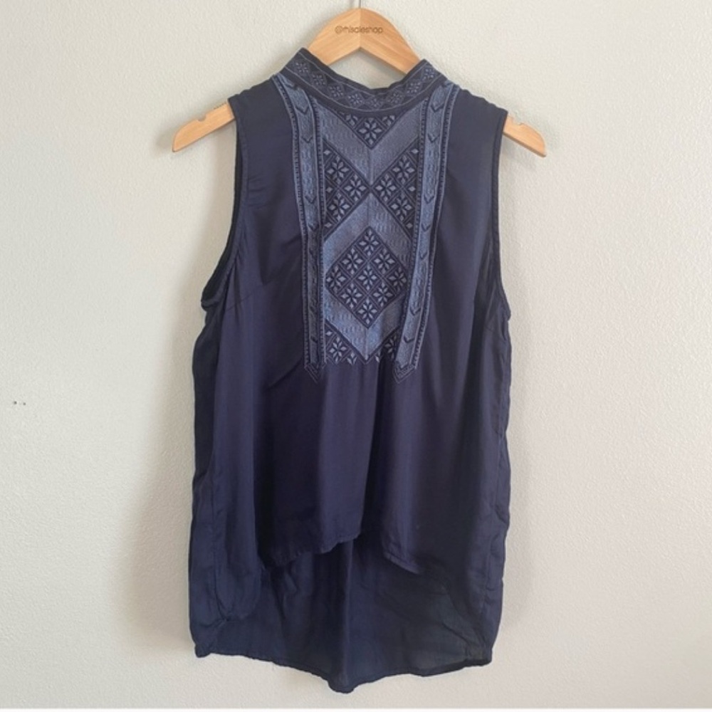 Anthropologie Les Siennes Navy High Neck Sleeveless Top – Size M